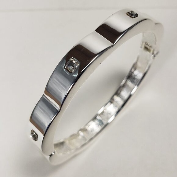Sparkling Crystal Chunky Bangle Bracelet in Polished Silver Tone for Women - Picture 3 of 5